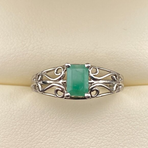 Vtg. CID CLYDE DUNEIER 10K White Gold & 0.5 Ct. Natural Emerald Ring Sz. 7.5 - Picture 6 of 16